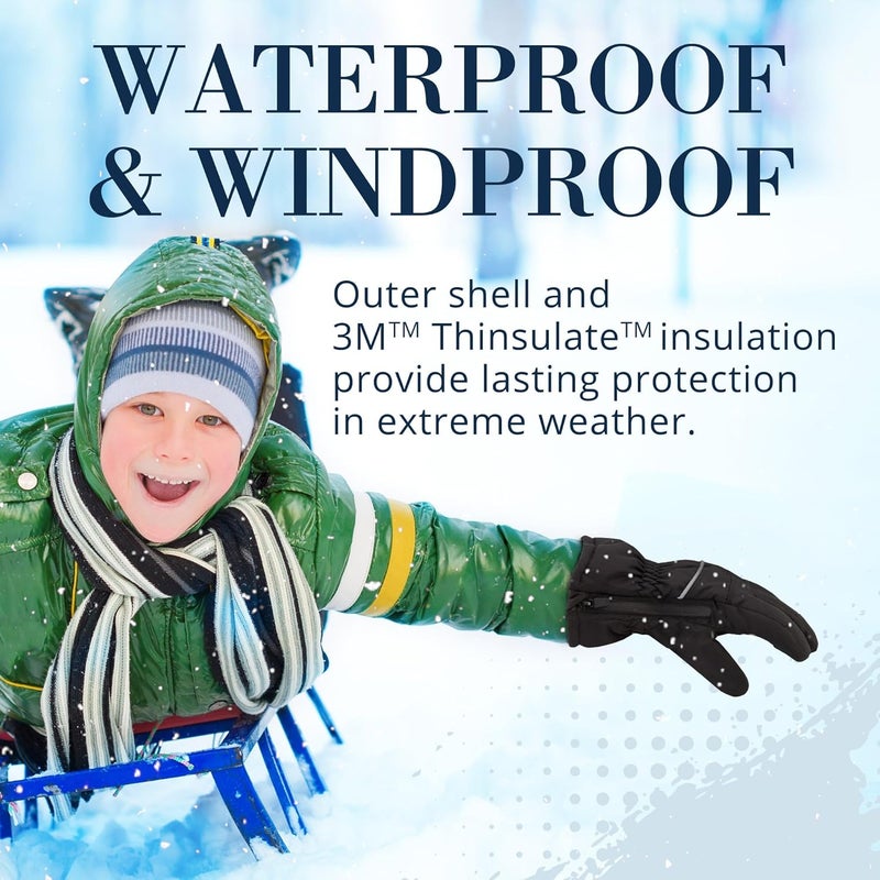 Andy & Evan Kids' Zip Gloves, Waterproof Winter Snow Gloves, Side Zippers, Touchscreen, Ski Snowboard Sledding, Warm Fleece Palms - Image 5